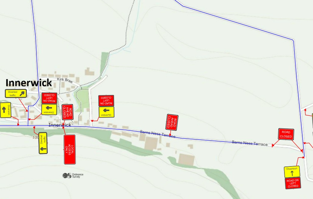 Road closure east of Innerwick