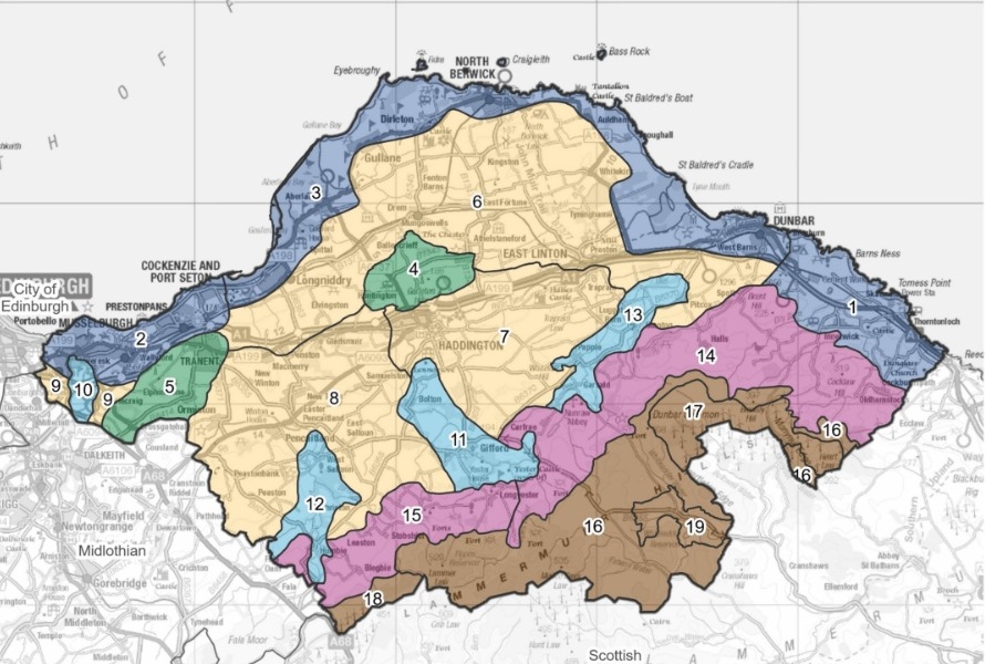Map of East Lothian, Landscape sensitivity Assessment areas