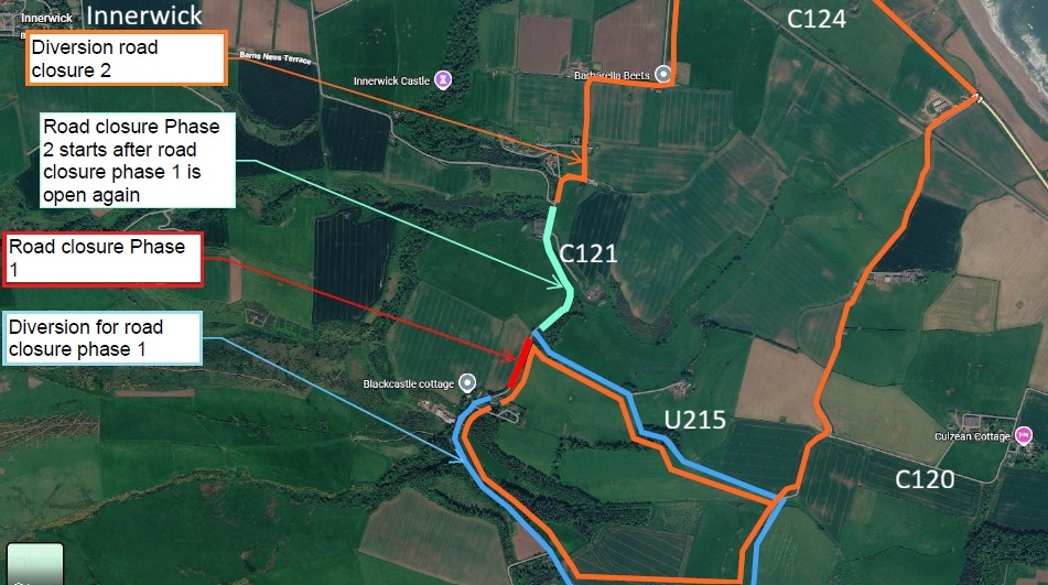 Road closure near Innerwick